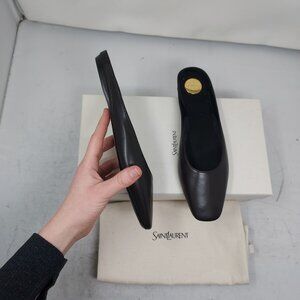 Saint Laurent YSL Black Womens Leather Lido Slip-on Shoe